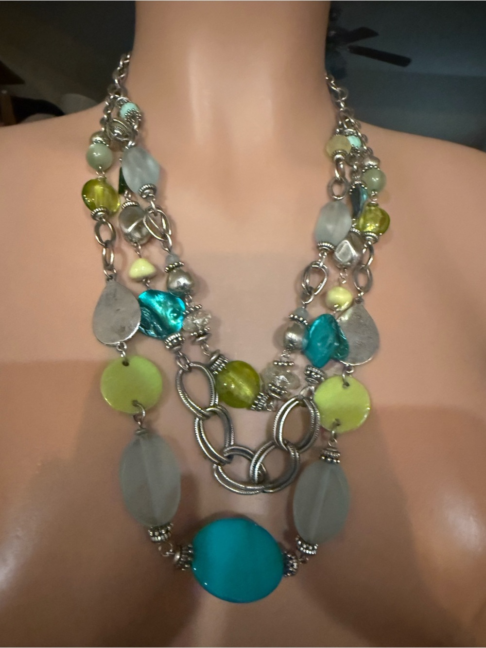 Ruby Rd. Turquoise and Lime Multi-Strand Statement Necklace - Picture 4 of 10